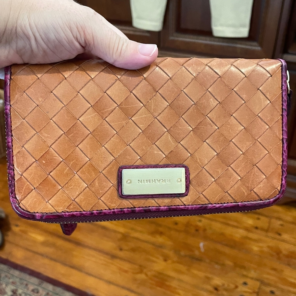 Brahmin Tan and Purple Woven Wallet